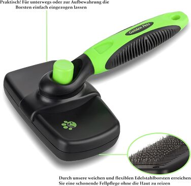 Щітка для собак та котів Golden Pets з автоочищенням. Підходить для короткої та довгої шерсті, для тварин різних розмірів. Швидке очищення та догляд + посібник.