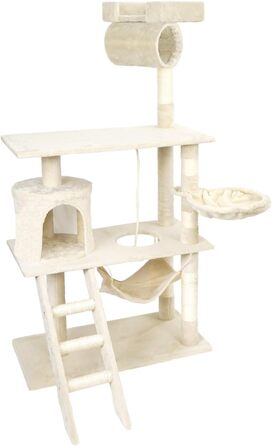 Дерево для котів Wiltec у бежевому кольорі, 141 см, з сизалю, будиночком, гамаком та лежанкою