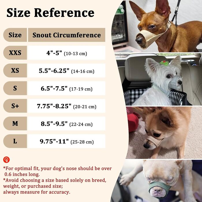 Майзерзон Намордник для собак з короткою мордою, м'який, для Чихуахуа, Ші-тцу, Американського Буллі, Боксера, цуценят, для грумінгу, до ветеринара, запобігає укусам, хакі, XXS (діаметр морди 3.5-4.25