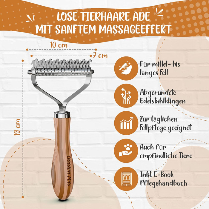 Двостороння щітка для собак та котів 2в1: щітка для підшерстка та гребінець для підшерстка, бамбук, розмір M-L