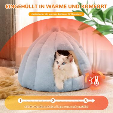 Тепла іглу-лежанка для котів і собак ALLSOPETS, глетчерно-блакитна, розмір L, знімна та прана подушка, будиночок-затишок для малих і середніх тварин