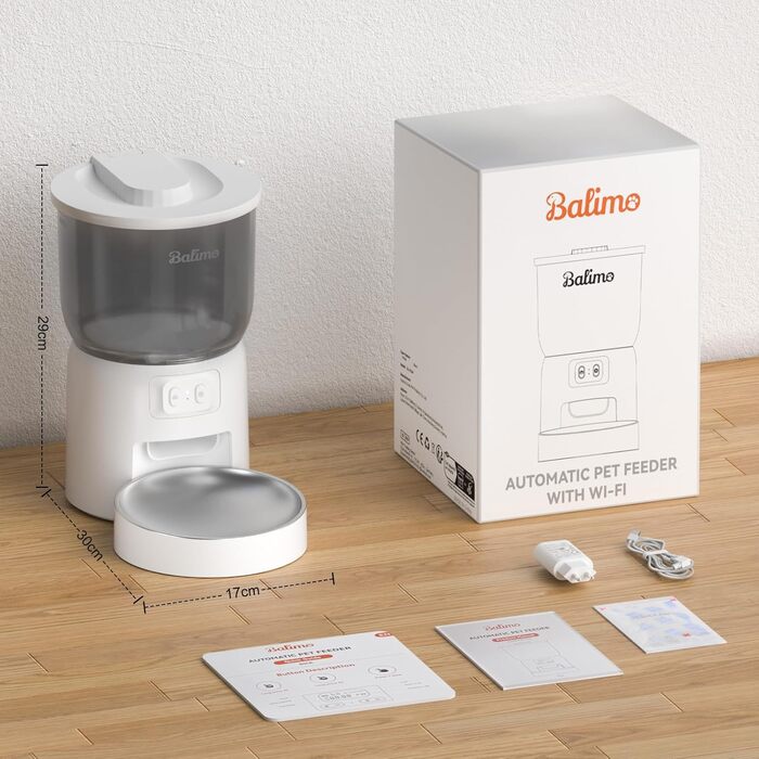 Автоматичний кормушка для котів Balimo, 3L, WiFi, керування через додаток, для собак, білий