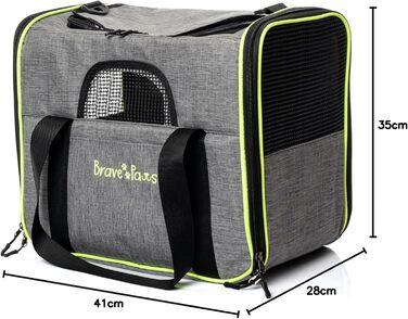 Транспортна сумка для котів та собак BRAVE PAWS, сіра, з міцного пластикового сітки, зручна, дихаюча, з безпечними застібками-блискавками та складною мискою