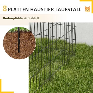 PawHut вольєр для цуценят 76 см, 8-секційний вольєр для собак з замком, DIY вольєр для собак середнього розміру, морських свинок, кроликів, метал, чорний