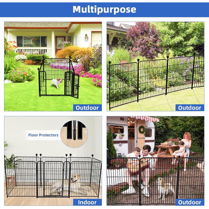 Захисний забір для саду ADAVIN з воротами, 61 см (В) × 3 м (Д), 4 панелі, чорний, міцний, металевий, для собак, кемпінгу, внутрішнього та зовнішнього використання, обмеження території