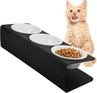 Набір мисок для котів та собак 3 шт. з підняттям, 300 мл, кераміка, 43x14,5x11 см