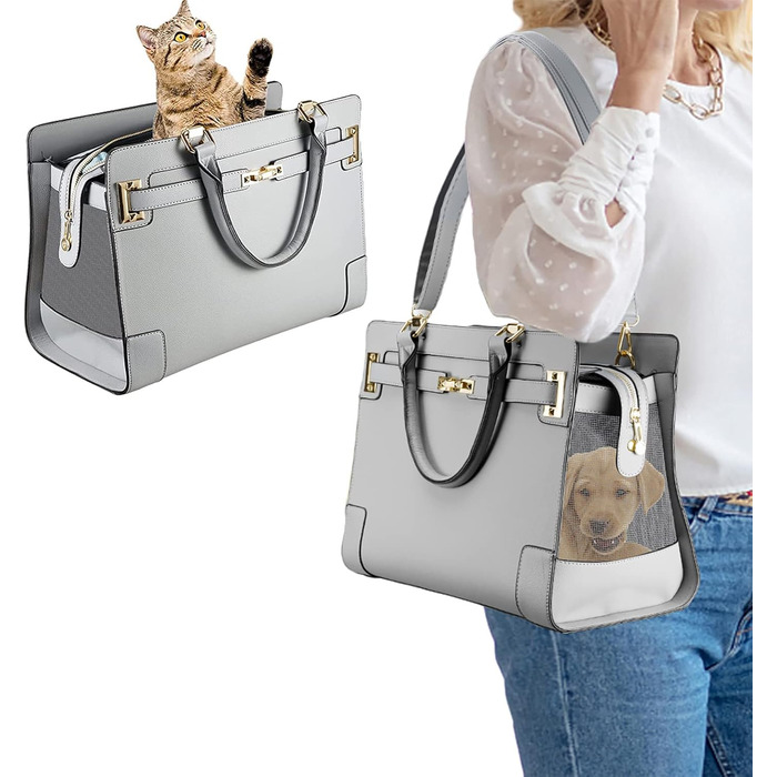 Сумка-переноска для собак NewEle Fashion: стильна переноска для маленьких собак та котів. Містка (2 великі кишені), до 4.5 кг, чорна, для подорожей, відповідає вимогам авіаліній. Сумка-переноска з PU шкіри для собак та кошенят.