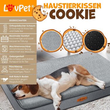 Ортопедичне ліжко для собак Lovpet Cookie XL, антрацит, з мискою і 3 кісточками, знімний і праний чохол, для малих, середніх і великих собак