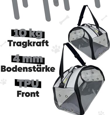 Транспортна сумка для собак та котів EVE Textile | Сумка-переноска для тварин | Дихаюча та прозора сумка | 47x30x30 см (Світло-сіра)