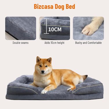 Ортопедичне ліжко для собак, корзина для собак, м'яка підстилка, диван для собак, подушка для собак, корзинка для собак з високим бортиком, знімний та пральний чохол, 91 x 69 x 18 см, неслизьке дно