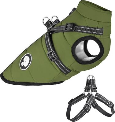 Водонепроникний теплий зимовий одяг для собак з коміром, для маленьких, середніх та великих собак, для Лабрадора, Чихуахуа, Французького бульдога, XL (6.5-9кг), зелений