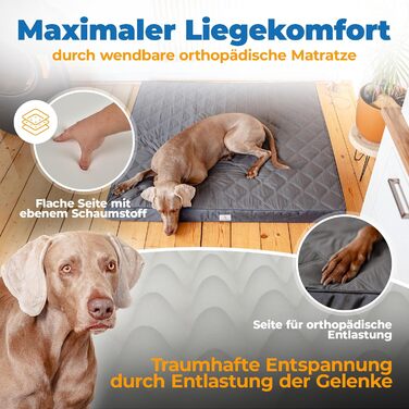 Ортопедичне собаче ліжко - водовідштовхувальне, ковзаюче, знімний чохол | Для собак маленьких та великих | 130x120x9 см, сірий XL