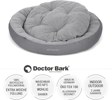 Кругле лежанка для собак великих порід Doctor Bark GreenLabel, 70x60 см, світло-сірий, з м'яким флісовим/бавовняним подушкою