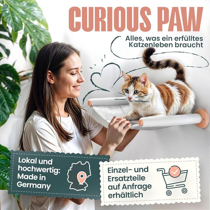 Кігтеточка-стіна Curious Paw для котів з гамаком - великі сходи з бука (Made in Germany), 2 сходи та гамак