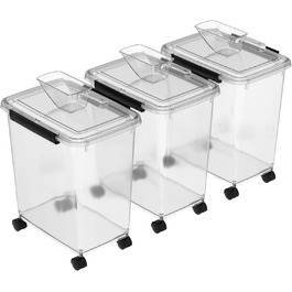 Контейнер для корму для собак Cetomo 32L (3 шт.) з роликами, герметичний, з силіконовим ущільнювачем, з застібками, прозорий, 32л (12кг)