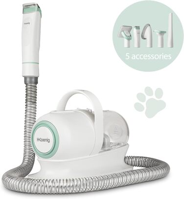 Пылесос H.Koenig PAW400 для шерсті домашніх тварин: собака, кіт. Догляд, стрижка, чистка. 9 насадок, знімний контейнер 1 л, 3 швидкості, білий.