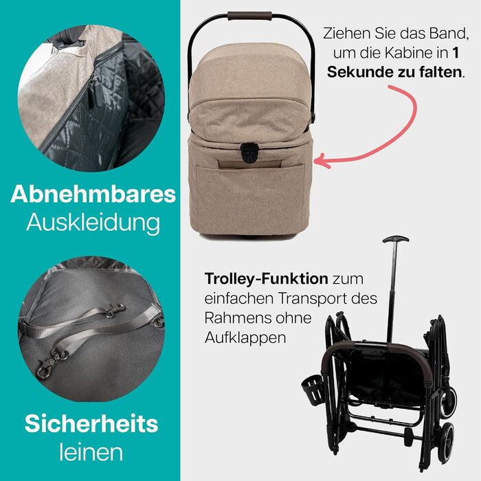 Візок для собак Innopet Nomad Compact - легкий, складаний візок для собак та котів до 20 кг, знімний кузов, переноска та автокошик