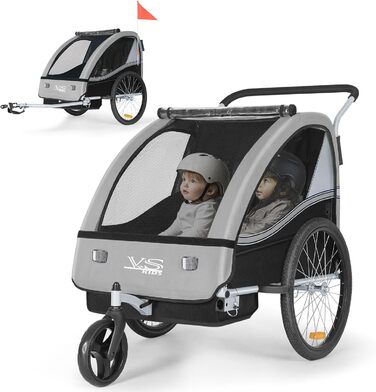 Дитячий причіп Tiggo VS 2 в 1: велосипедний причіп та коляска-візок, сірий
