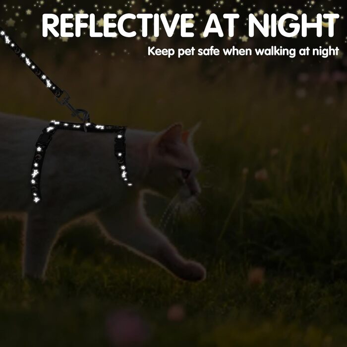 Шлейка для кота PAWCHIE з повідком та нашийником, вихідний замок, регульована, світиться в темряві, для кошенят, прогулянки на вулиці, чорний, середній