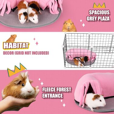 Туннель для морських свинок ONEJU, 2-сторонній, для гри, миючий, з блискавкою, рожевий та сірий