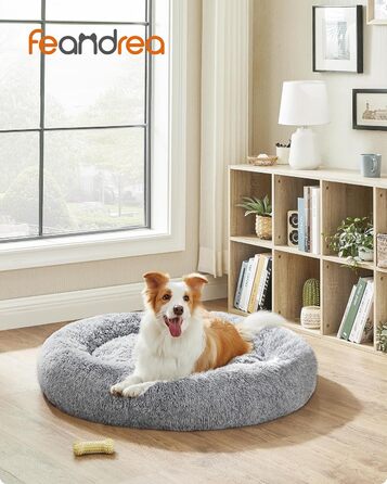 Кругле ліжко для собак та котів Feandrea Ombré Grey, 100 см, знімний м'який наповнювач, довгий плюш, 100 x 100 x 20 см