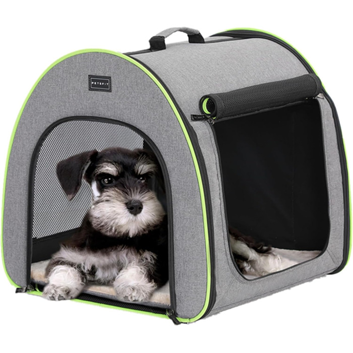 Складна переноска Petsfit для собак, котів і кроликів, розмір S, світло-сіра – з міцною блискавкою та плюшевою подушкою, зручна для дому та транспортування