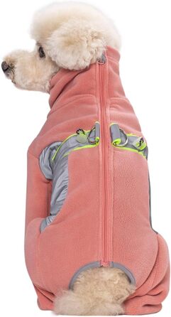 Флісова тепла куртка для собак на зиму, Onesie для цуценят з регульованою талією, D-кільцем та світловідбиваючими смугами, теплий одяг для собак, костюм для маленьких та середніх собак_L (L:Обхват грудей:48см/18.8дюймів; довжина спини:33см/12.9дюймів, рож