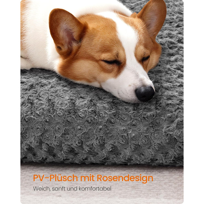 Ліжко для собак Feandrea XL, плюшеве, 110 x 73 см, для великих собак, м'яке, миється, нековзне, сірий PGW293GN01 (L 95 x 60 x 10 см)