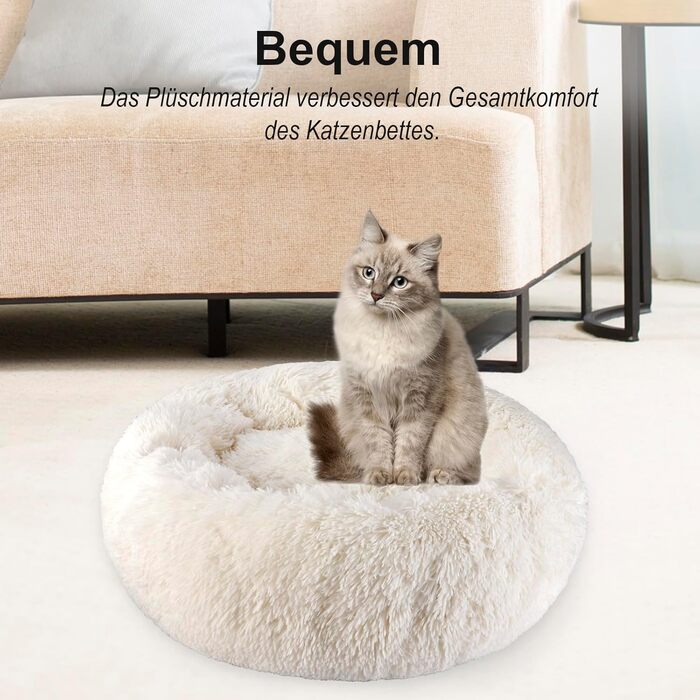 Крісло-лежанка для собак великих та середніх порід, 60 см Ø - М'яке та дихаюче ліжко для собак з неслизьким дном та піднятим бортиком, (76x76x27 см, Бежевий)