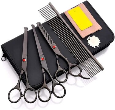 Професійна ножиця для собак, вигнута ножиця, ножиці для стрижки шерсті собак, набір з нержавіючої сталі, спеціально для стрижки шерсті тварин (чорний)