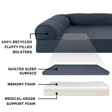 Гірчичне собаче ліжко Furhaven з гелевим шаром, стиль софи, знімний чохол, розмір L (91 x 69 x 17 см)