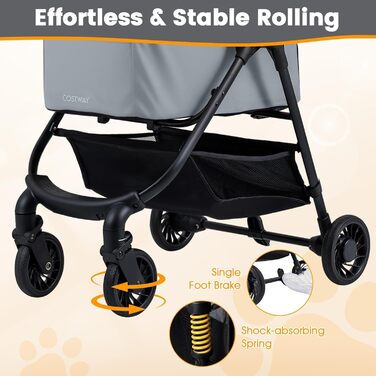 Візок для собак FANTASK 3 в 1: переноска, візок, сумка для тварин до 5 кг з регульованим дахом та підстаканником, складаний, для собак, котів, домашніх тварин (Сірий)