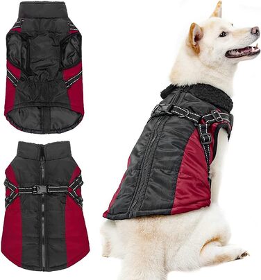 Зимовий теплий куртка для собак, водонепроникний, вітрозахисний, з блискавкою та світловідбиваючими елементами, для середніх та великих собак, колір червоний (L)