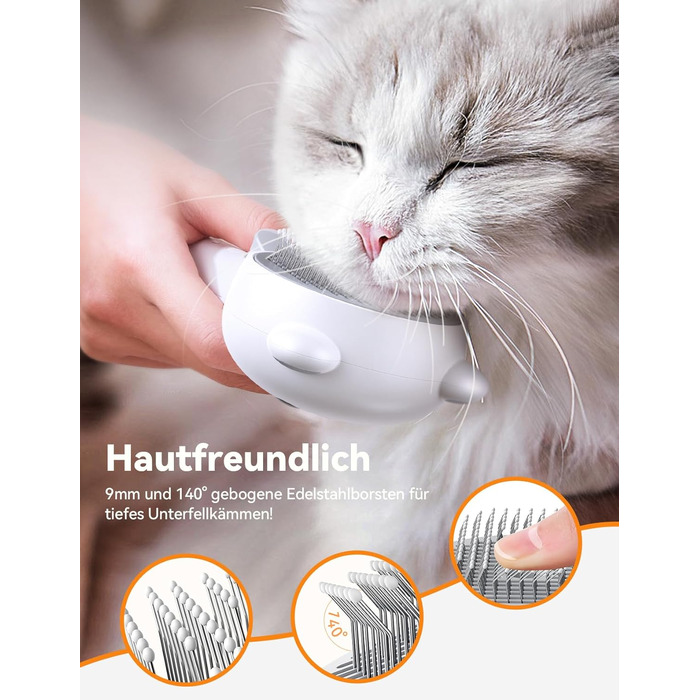 Щітка для котів FEELNEEDY з парою, електрична щітка для котів з кнопкою випуску води, резервуар для води, для котів з довгою та короткою шерстю та собак, USB-зарядка, двошвидкісна функція розпилення (біла)