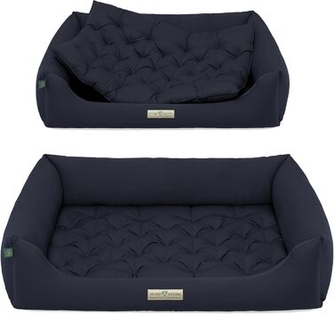 Ортопедичне ліжко для собак HOUND & NATURE Zermatt, корзина для собак середніх розмірів з високим бортиком, м'яке собаче ліжко з подушкою (M - 95x70 см, XL - 115x85 см), темно-синій