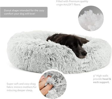 Кругле ліжко для собак та котів Donut, м'яке плюшеве, 70 см, сірий колір