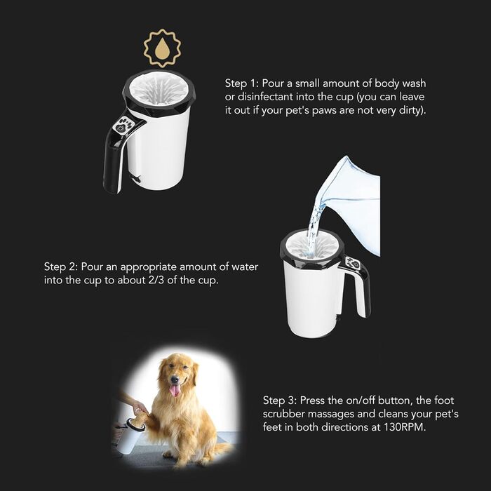 Автоматичний мийник лап для собак середніх та великих порід – двосторонній, з м'якою силіконовою щіткою (чорно-білий)