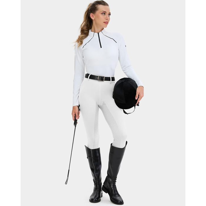 Легінси для верхової їзди HMILE для жінок з силіконовим посиленням, висока талія, еластичні, з кишенею для телефону та петлями для ременя (білі, M)
