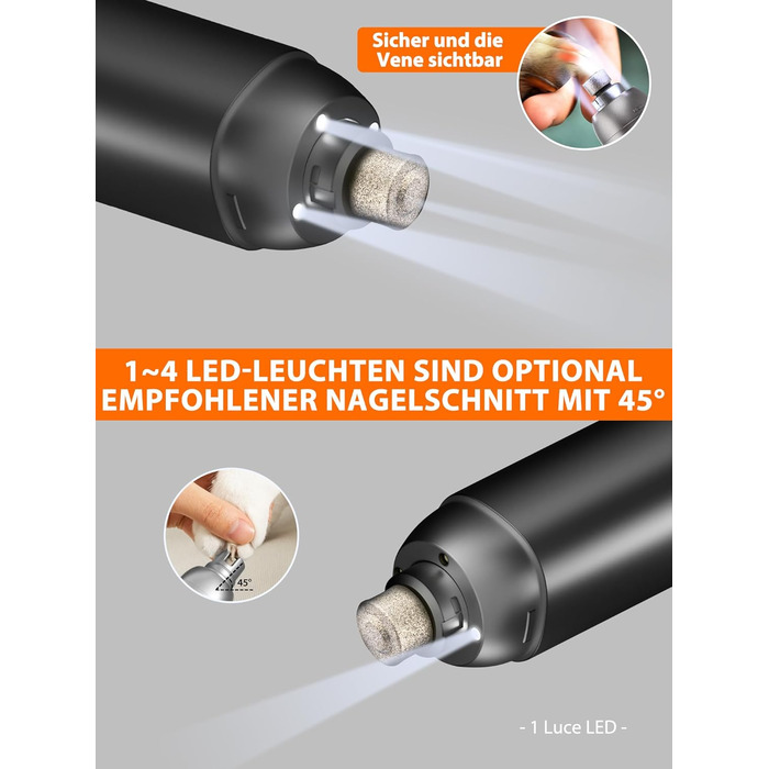 Точилка для кігтів собак Toozey з LED-підсвіткою, тиха (40 дБ), 3 швидкості, акумулятор 7,5 год, USB, для котів та собак