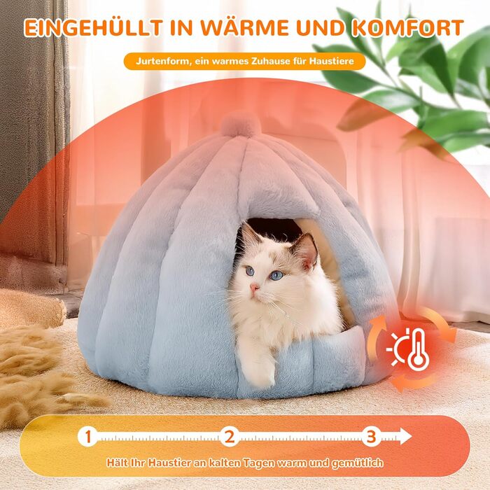 Тепла іглу-лежанка для котів і собак ALLSOPETS, глетчерно-блакитна, розмір L, знімна та прана подушка, будиночок-затишок для малих і середніх тварин