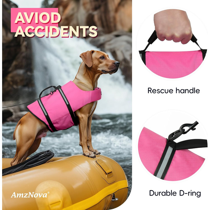 Жилет рятувальний для собак AMZNOVA Rip Stop, рожевий, XL (79-97 см)