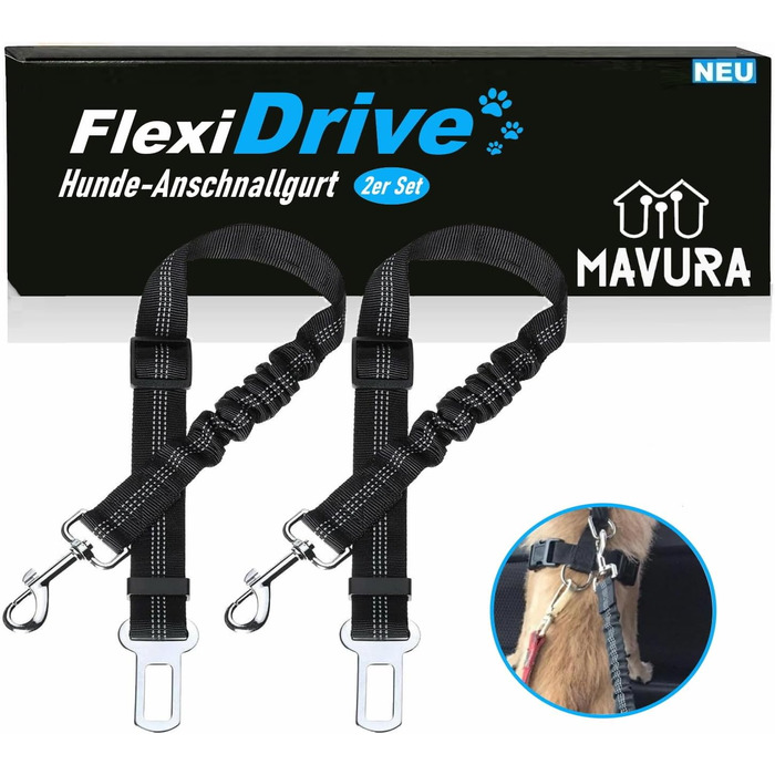 Автомобільний нашийник для собак FlexiDrive: безпечний, регульований, з поглинанням ударів (2 шт.)