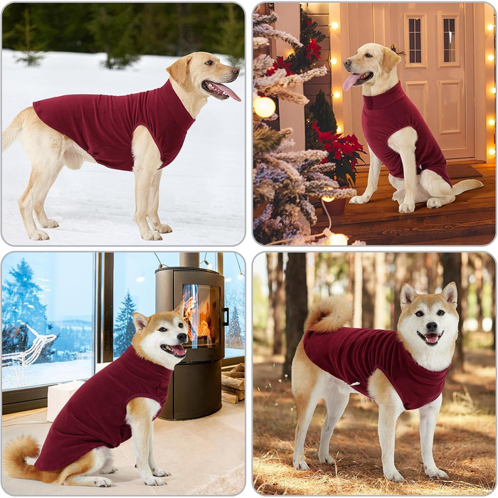 Пуловер для собак Heywean з флісу, теплий зимовий одяг для собак, сорочка-світшот для маленьких, середніх та великих собак (M, Червоний)