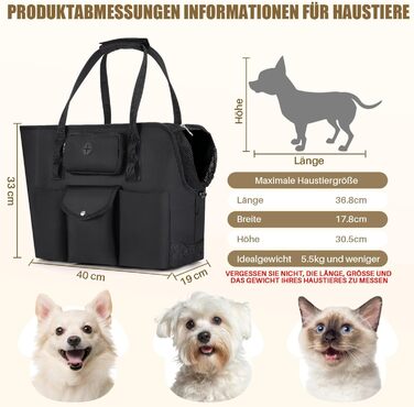 Сумка-переноска для собак SlowTon - для маленьких собак та кошенят до 5.5 кг, чорна, з сумкою та безпечною лінією
