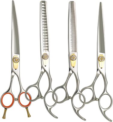 Набір професійних ножиць для грумінгу домашніх тварин 7 дюймів (прямі, вигнуті, тонкі, філірувальні). Підходить для собак.