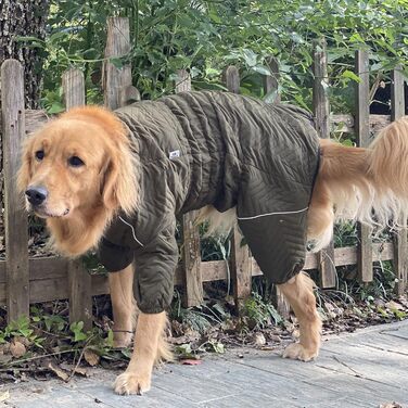Теплий зимовий одяг для собак: двошарова жилетка, непромокаєма, вітрозахисна, з світловідбиваючими елементами. Підходить для малих, середніх та великих собак. Оливковий колір, розмір 3XL (довжина спини 58 см).
