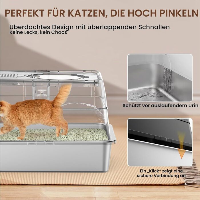 Лоток для котів BEST JAJA XXL з кришкою, нержавіюча сталь, 61.9 × 41.9 × 37 см, чорний