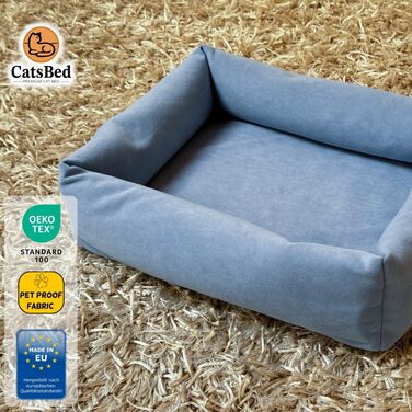 Преміум ліжко для кота - комфорт та стиль з Magic Velvet, тканина з сертифікатом Ökotex 100, стійке до пошкоджень та легко чиститься (Блакитне)