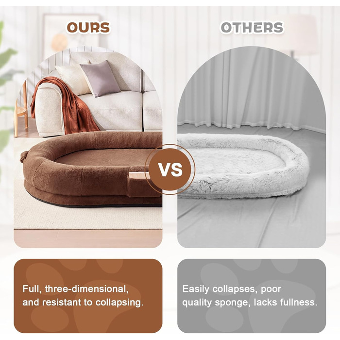 Людина-собака: велике ліжко-мішок для дорослих, 180x122x25 см, з ковдрою, знімний матрац з memory foam, овальне ліжко