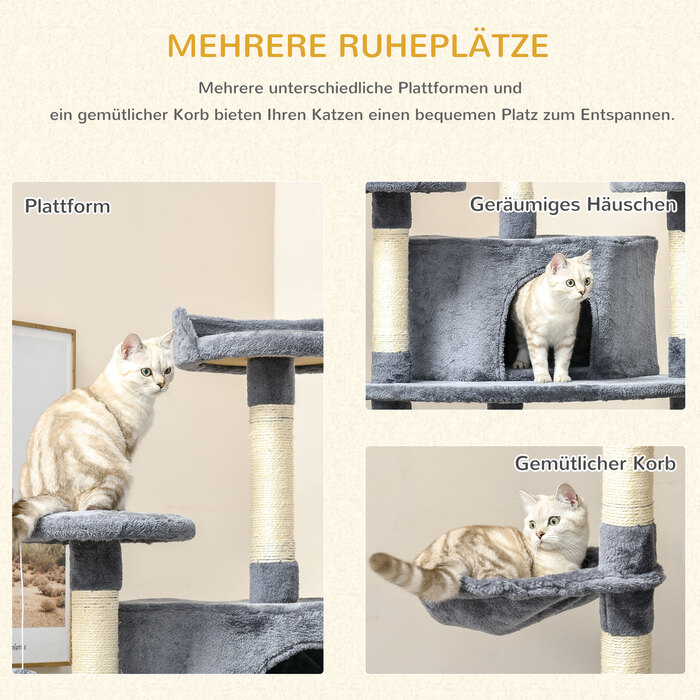 PawHut Cat Tree Велике 200 см XXL Котяче дерево з котячими печерами Гамаки для великих кішок у світло-сірому кольорі